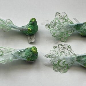 15cm Glittered Robin With Lace Tails Mint Green Pack x4