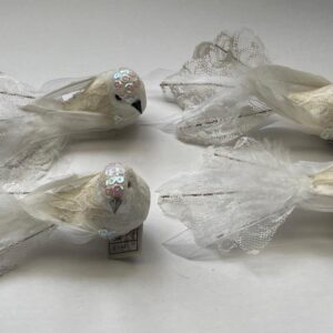 15cm Glittered Robin With Lace Tails White Pack x4