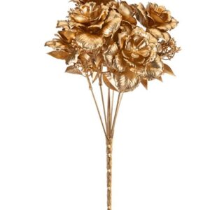 Metallic Gold Rose Bushes Gold Flowers Artificial Christmas Floral Picks Pack x3