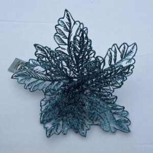 Clip On Flower Floral Christmas Decorations Mesh Poinsettia Blue 9" Pack 4