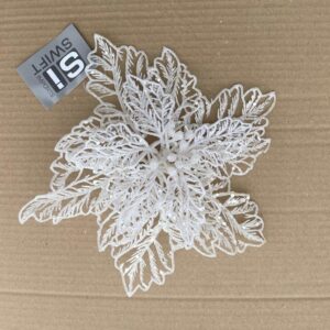 Clip On Flower Floral Christmas Decorations Mesh Poinsettia White 9" Pack 4