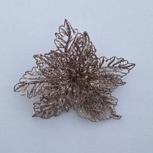 Clip On Flower Floral Christmas Decorations Mesh Poinsettia Rose Gold 9" Pack 4
