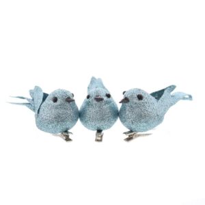 Ice Blue Glitter Clip On Robin/Bird Christmas Decorations 9cm Pack x3