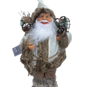 New 40cm Traditional Standing Christmas Santa Figure in Fur Trim With Sack Cream/Grey