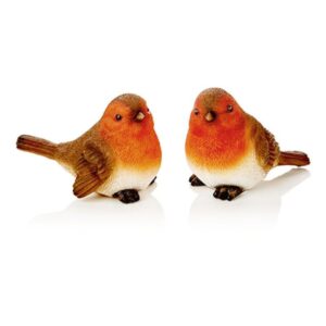 Set x2 Christmas 9cm Robin Ornaments Polyresin Decorations