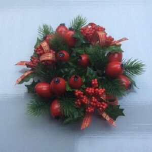Candle Ring 2.25" Christmas Decoration 'Red Berry/Tartan Ribbon' Fits Pillar Candles