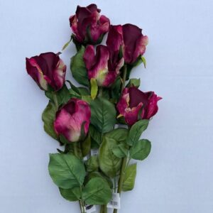 Dark Purple Rose Bud Artificial Silk Flower Pack 12 Stems