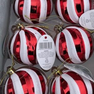 80mm Swirl Ball Candy Cane Christmas Decoration Pack x6