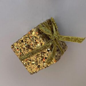 Gold Glitz Gift Box & Ribbon Christmas Tree Decorations / Ornaments 75mm Pack x4