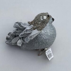 Glittered Fat Robin 'Silver' Clip On Christmas Decoration New Design 9cm