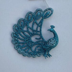 Blue Glittered 18cm Peacock Christmas Decorations / Ornaments Pack x4