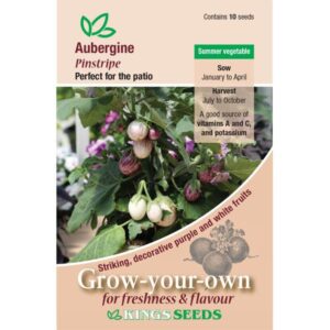 Aubergine 'Pinstripe' (10) Dwarf Vegetable Seeds Patio/Pots Pack King's Seed