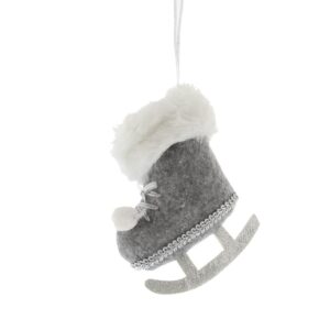 Grey/Silver & Fur Cuff Ice Skate Christmas Tree Decoration 10cm Pack x2