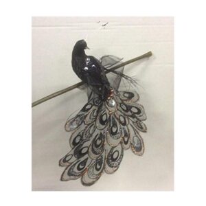 Pair 26cm Peacocks Sequin/Berry Clip On Christmas Decoration Birds Black
