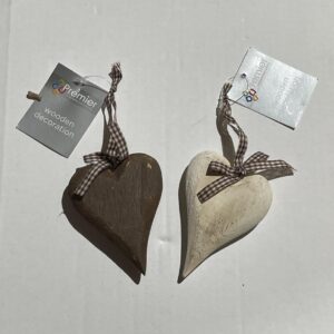 Wooden Heart 10cm Christmas Decorations Shabby Chic Pack x2