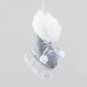 Silver / Fur Fabric Ice Skate 10cm Christmas Decoration YNU27190