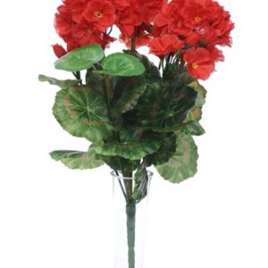 Red Geranium Bush / Plant Artificial Silk Flowers 12in Tall Bush