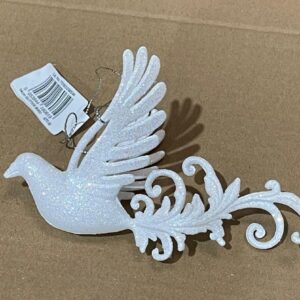White Glitter Bird Christmas Tree Ornaments 14cm Pack x2