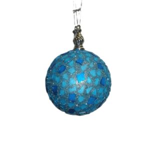 Pack 6 Mosaic Baubles Christmas Tree Decorations Deal 'Ice Blue' 80mm