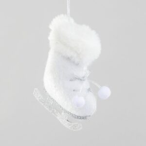 White / Fur Fabric Ice Skate 10cm Christmas Decoration