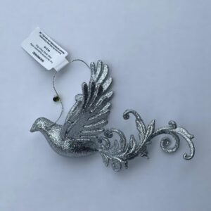 Silver Glitter Bird Christmas Tree Ornaments 14cm Pack x2
