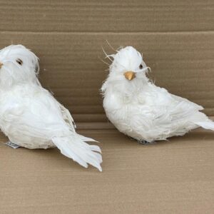 Large 20cm White Real Feathers Bird Clip-On Decoration Pack x2