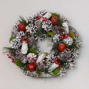 Natural Frosted Cone/Apple/Berry Christmas Wreath 30cm New Design