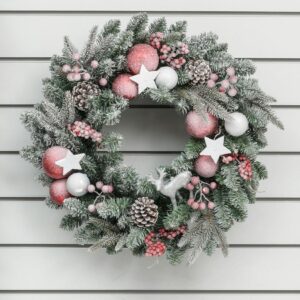 Frosted Pine Door Wreath Christmas Decoration 60cm Ball/Deer/Star