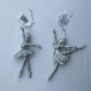 Silver Glitter Trim Ballerina Tree Decoration 15cm Pack x2 ( Two Designs)