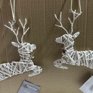Pair New Design Willow Reindeer Silhouette White 26cm Christmas Decorations