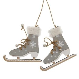 Wooden Hanging Ice Skates 14cm Christmas Tree Decoration Pack x1 Pair
