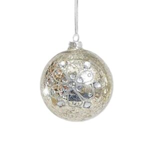 80mm Bauble Glass With Gems Silver Pack x4 Glass Christmas Decorations