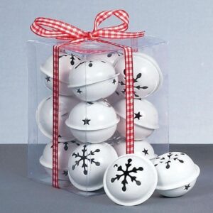Pack x12 Snowflake Design Jingle Bells WHITE Christmas Decorations 4cm