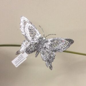 Glittered Butterflys 6" Christmas Decorations Silver Pack 6