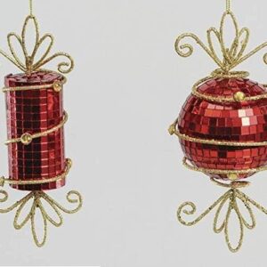 Mirrored Sweets Red/Gold Christmas Tree Ornaments 16cm Pack x2 Assorted