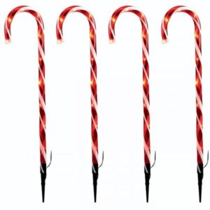 4 Piece Set Red Candy Cane LED Path Lights 62cm Outdoor Christmas Light