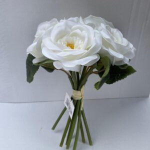 New Design Bunch/Bundle Tied Cream Roses x5 Artificial Silk Flowers