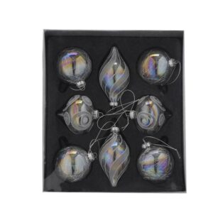 Silver Glass Bauble Christmas Tree Decorations 5-8cm Pack x8 Assorted