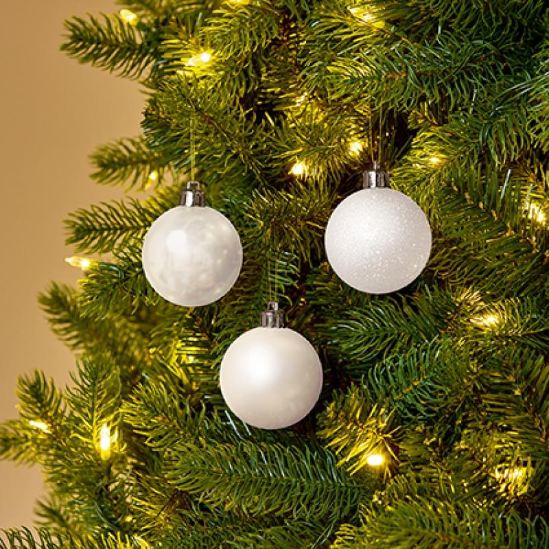 Shatterproof Baubles WHITE Mix Christmas Tree Decorations Pack 24 x 60mm - Image 4
