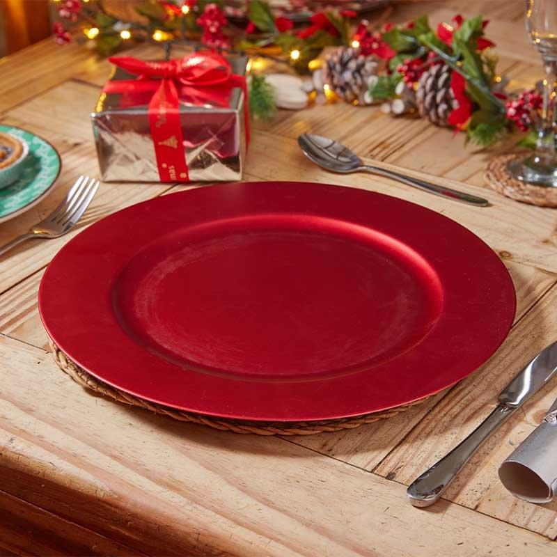 Red Matte 33cm Charger Plates Christmas Decoration Table Settings Set x6