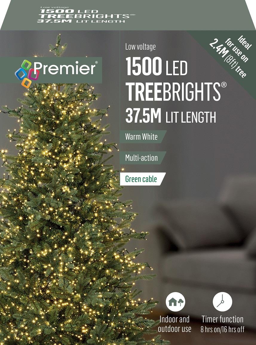 1500 Warm White Premier Treebrights Multi Action LED Christmas Tree Lights + Timer