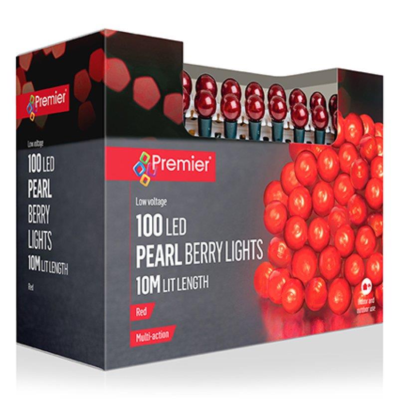 100 Red Christmas Pearl Berry Lights Premier