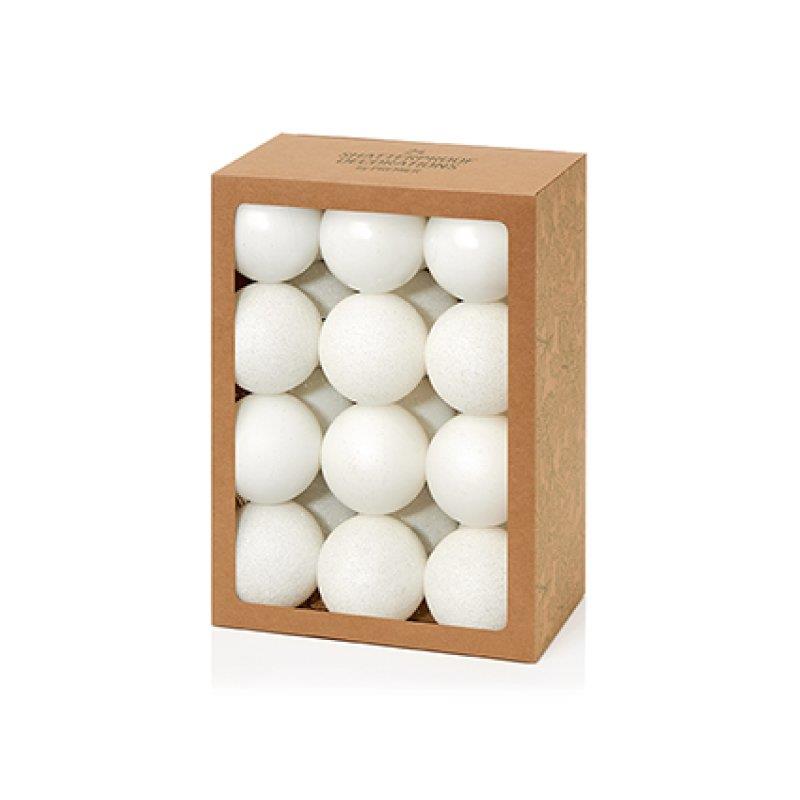 Shatterproof Baubles WHITE Mix Christmas Tree Decorations Pack 24 x 60mm