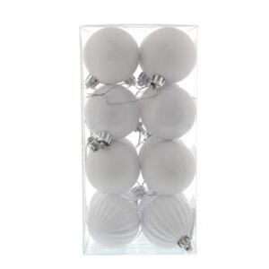 White Mix 50mm Shatterproof Baubles Christmas Tree Decorations Pack x16
