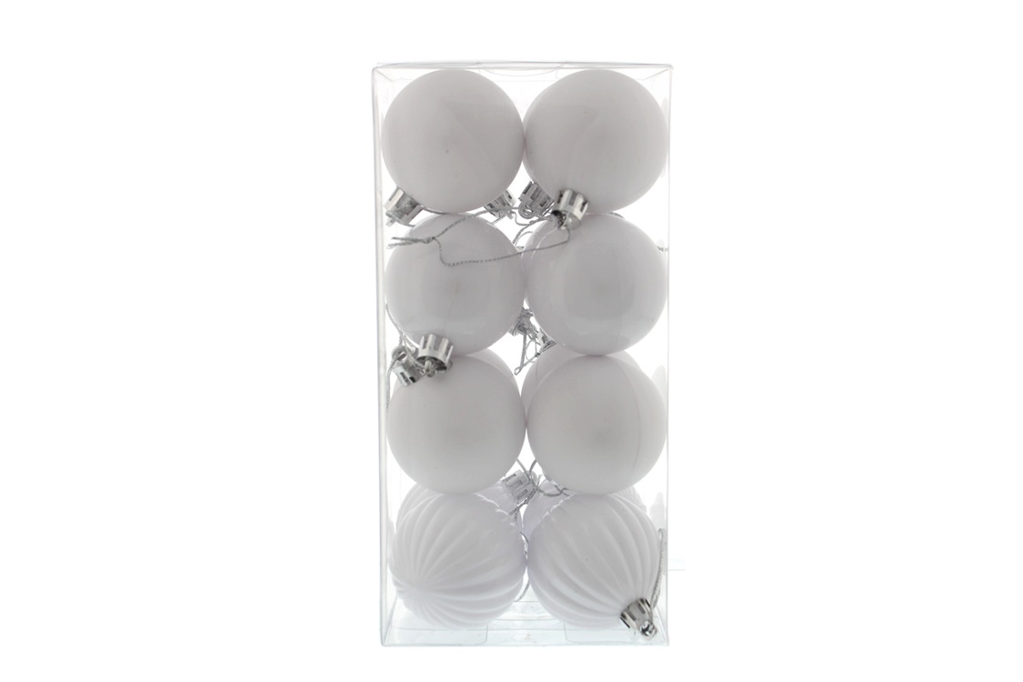 White Mix 50mm Shatterproof Baubles Christmas Tree Decorations Pack x16
