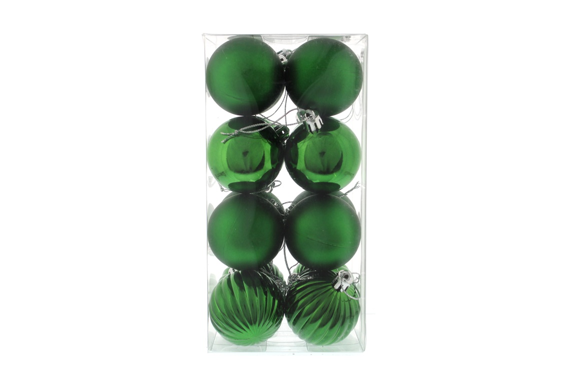 Green Mix 50mm Shatterproof Baubles Christmas Decorations Pack x16