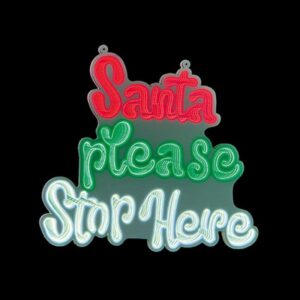 40cm Lit Hanging Santa Stop Here Christmas Infinity Mirror Light R-G-W LEDs