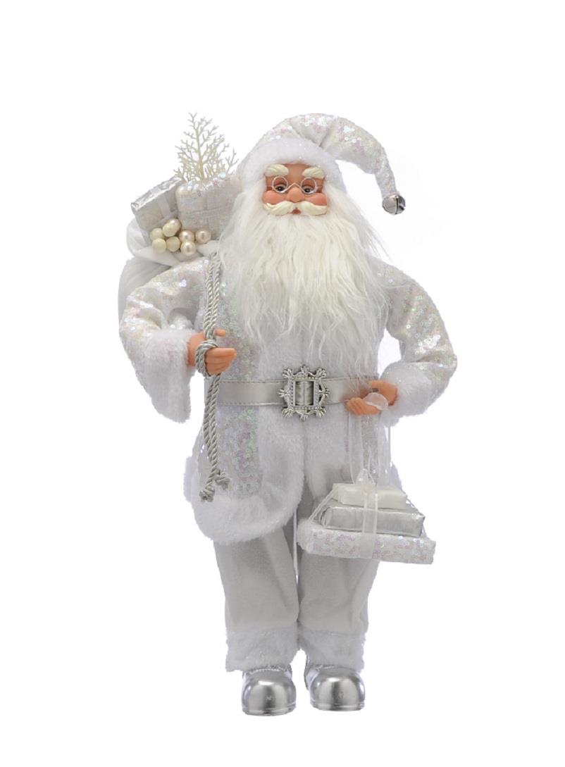 45cm Standing White Sequin Santa Figure + Presents Christmas Decoration Figurine - Image 2