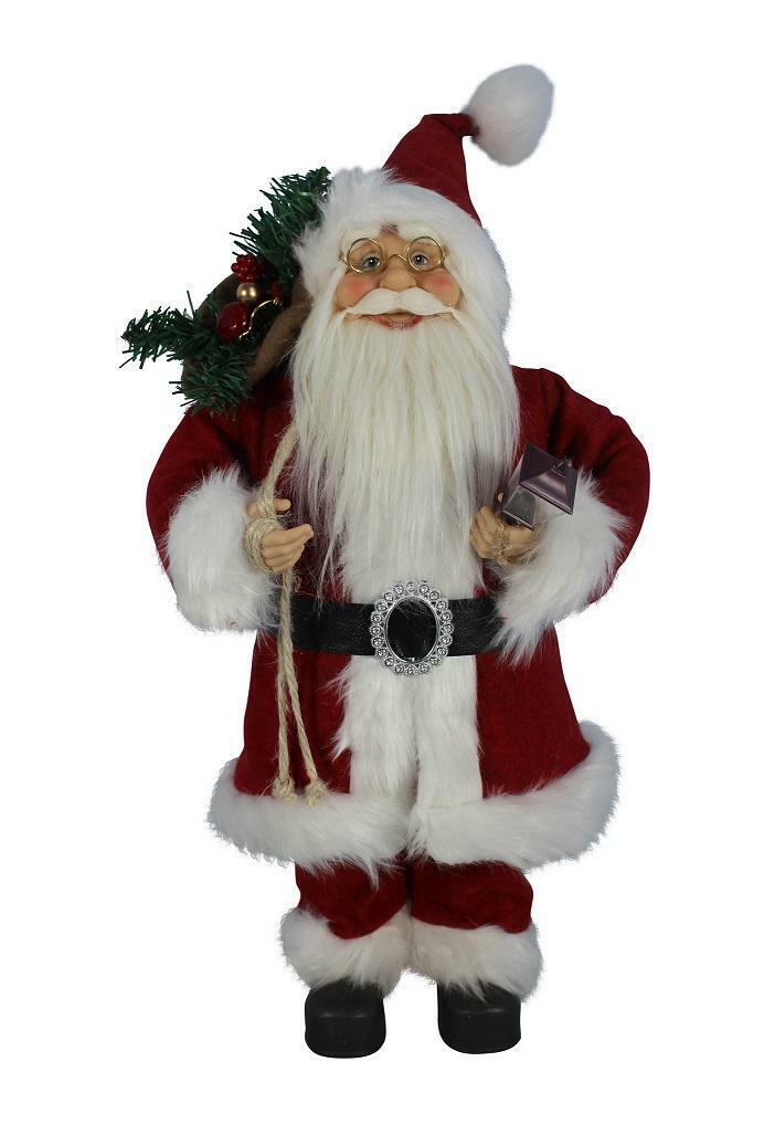 45cm Standing Traditional Santa Figure Lantern/Sack Christmas Figurine