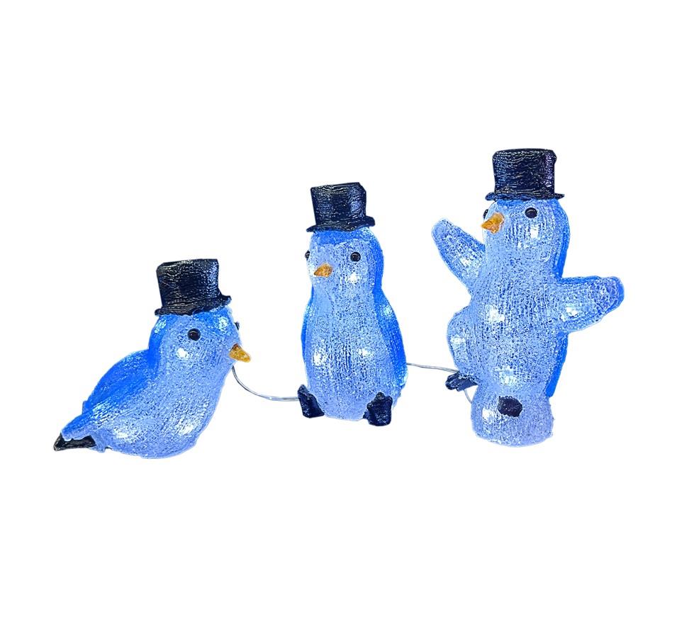 Festive Set x 3 LED Lit Acrylic Penguins In Top Hats - Image 2
